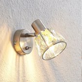 Lindby - wandlamp - 1licht - glas, staal - H: 12.5 cm - E14 - helder, gesatineerd nikkel