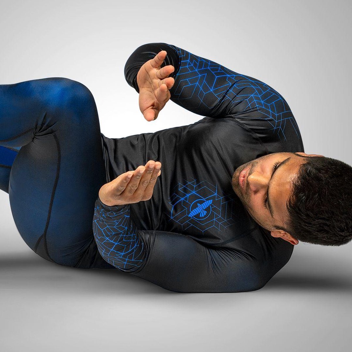 Hayabusa Geo Long Sleeve Rashguard - Zwart, Blauw — afbeelding 6