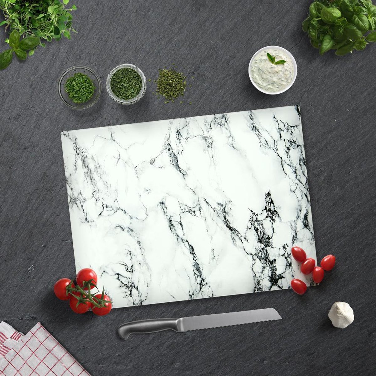 Marmerlook Tempered Glas Snijplank 30cm × 40cm - Glassnijplank - Glazen