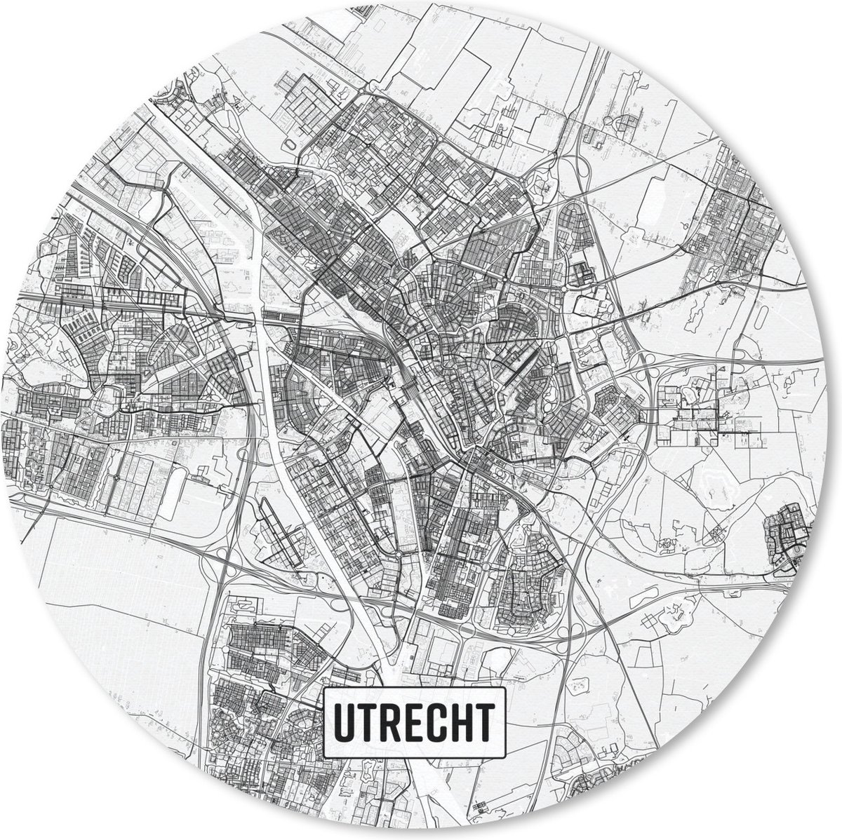 Muismat rond 30x30 cm - Mousepad Stadskaart Utrecht - Ronde muismatten