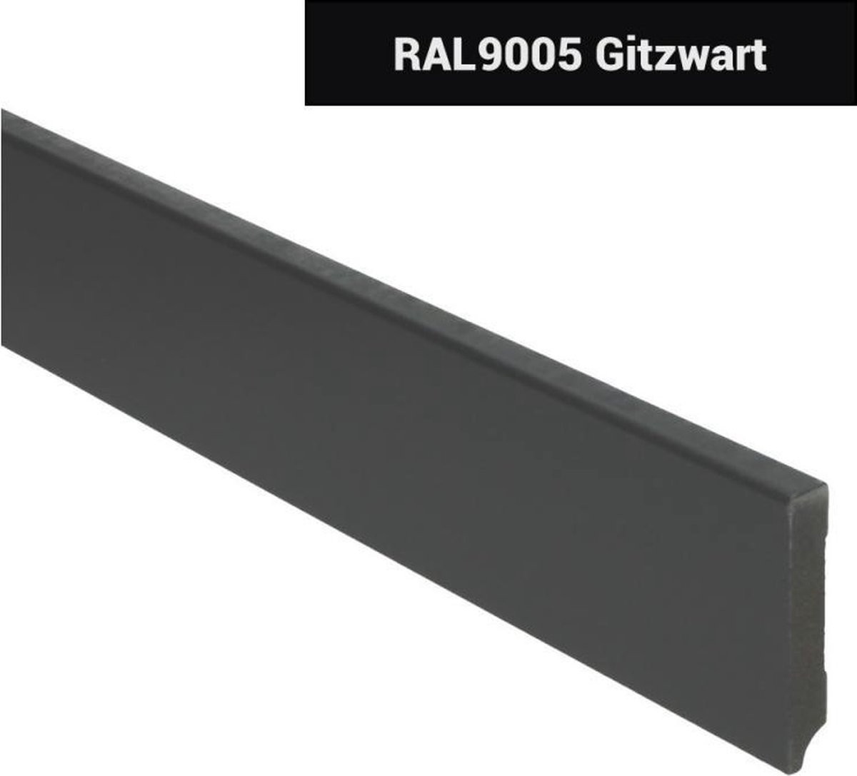 Hoge plinten - MDF - Moderne plint 70x12 mm - Zwart - Voorgelakt - RAL 9005 - Per 5 stuks 2,4m