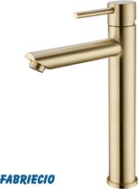 Wastafelkraan Goud - Fabriecio - Brushed Gold Series 1001 - Hoog - Rond - Italiaans Design Badkamerkraan - Waterbesparend