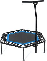 Gutos Sportplus Mini fitness trampoline - Sport trampoline - Opvouwbaar - Blauw Zwart - Volwassenen - Voor binnen en buiten - 126 cm - Met stang - Met elastieken - In hoogte verstelbaar - Tot