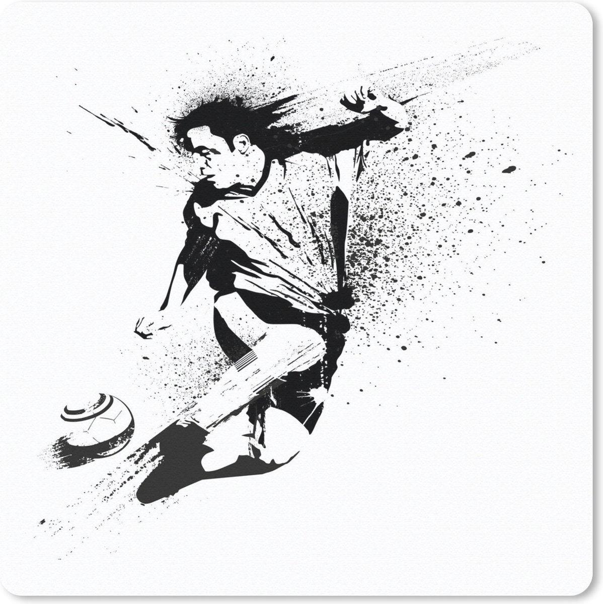 Muismat Voetbal illustratie - Een illustratie van een persoon die een voetbal richting doel schiet muismat rubber - 30x40 cm - Muismat met foto