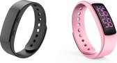 Stappenteller Dames| Stappenteller Horloge Heren |Beweging Tracker | Vetverbranding| Zwart met extra roze bandje