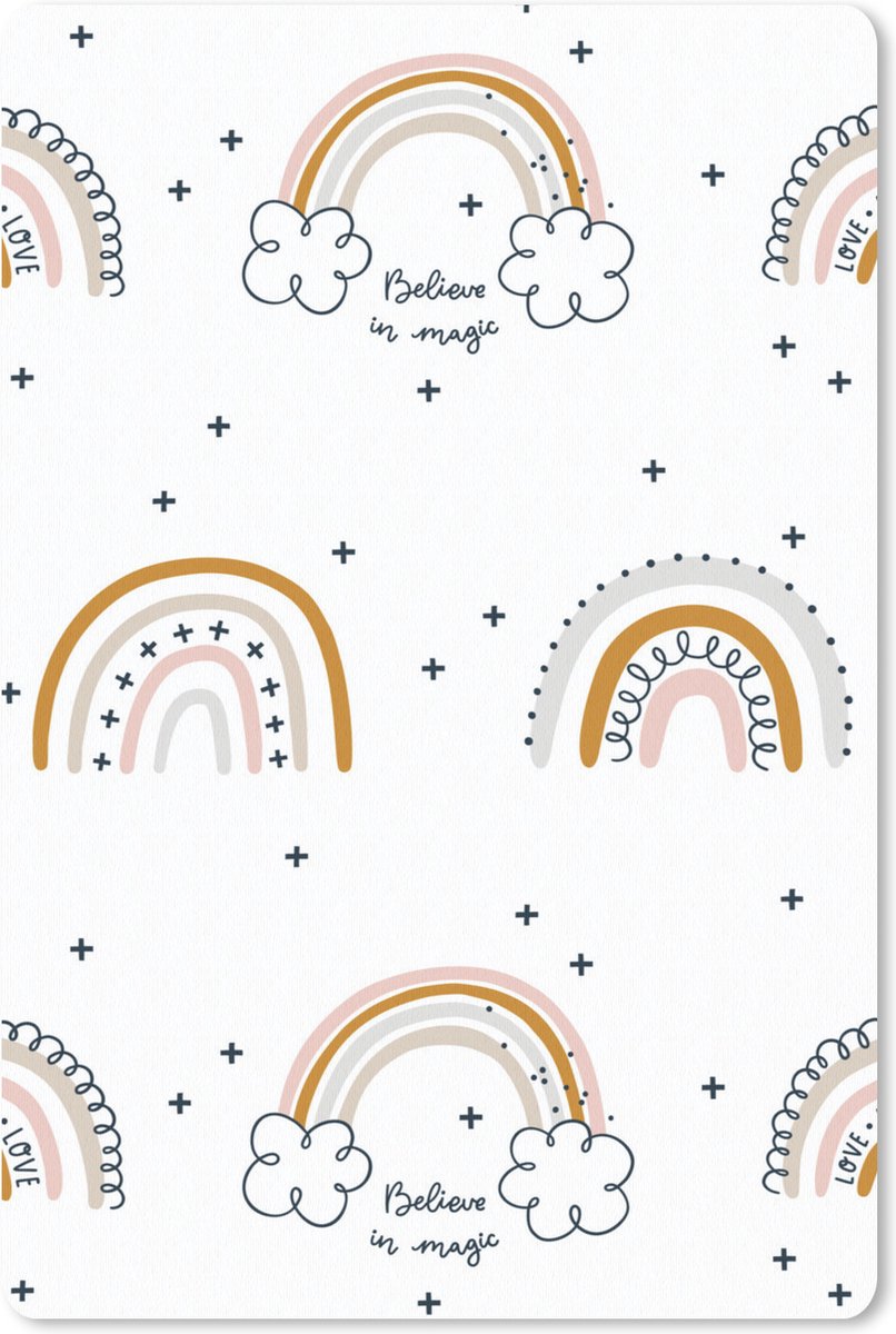 Muismat Kinderkamer Patroon - Kinderpatroon met regenbogen en de quote Believe in magic muismat rubber - 18x27 cm - Muismat met foto