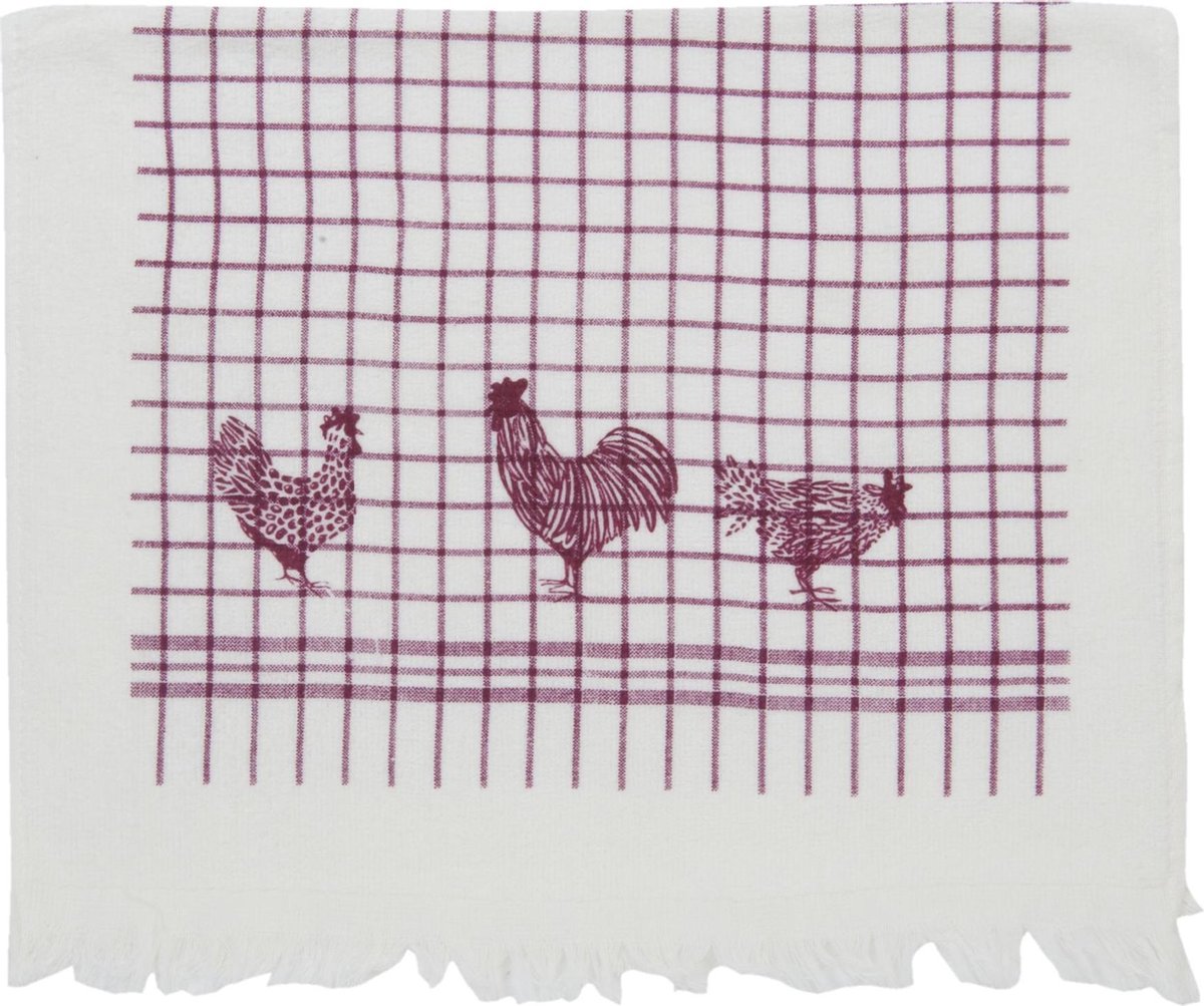 Gastendoek in het formaat 40 x 60 cm, van de landelijke textielserie Country Side Chicken, Naturel / Rood - 3 stuks