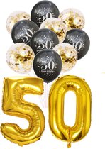 Ballon set 50 jaar - met 5 gouden en 5 zwarte latex ballonnen - Goud - Zwart - verjaardag ballonnen - 1 meter