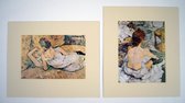 Perfecte set van 2 Posters in dubbel passe-partout - Henri Toulouse Lautrec - Friends & The Toilet - Kunst  -2x 50 x 60 cm