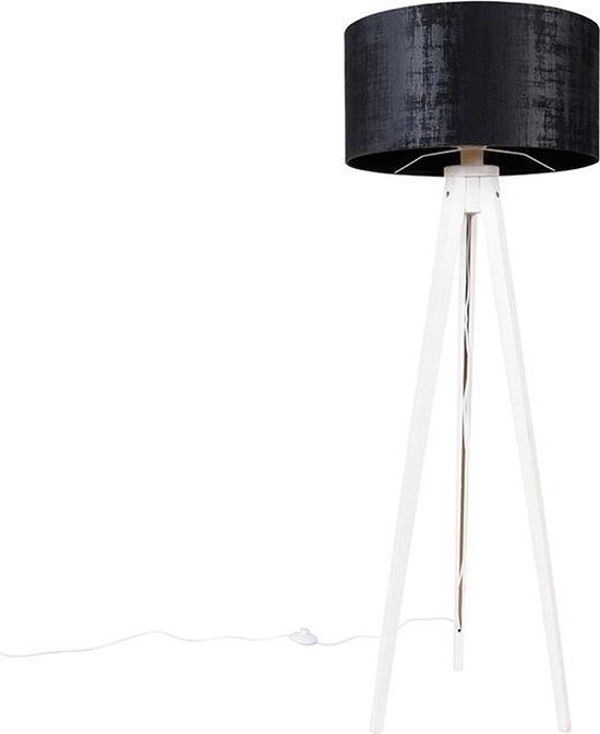 QAZQA tripod_classic - Moderne Tripod | driepoot vloerlamp | Staande Lamp - 1 lichts - H 136 cm - Zwart - Woonkamer | Slaapkamer