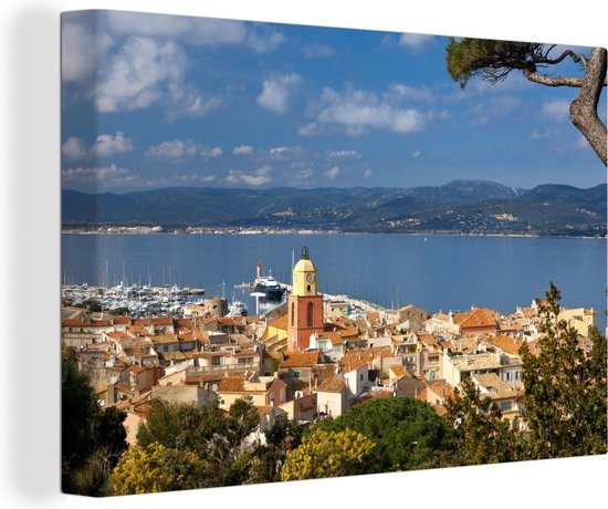Vue aérienne de la ville portuaire française de Saint-Tropez Toile 60x40 cm - Tirage photo sur Toile (Décoration murale salon / chambre) / Villes européennes Peintures sur toile