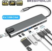 Brightenlux 8 in 1 USB-C Hub – USB-C Dock - Macbook USB Hub - Ethernet - HDMI voor Apple Macbook Pro / Air / iMac / Windows / HP / Lenovo - Ethernet - 4K Ultra HD