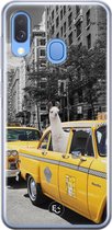 Samsung Galaxy A40 siliconen hoesje - Lama in taxi - Soft Case Telefoonhoesje - Grijs - Print