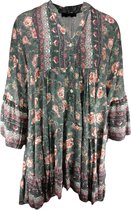 A-Lijn tuniek met aangerimpelde onderkant - met volant aan onderkant en mouw - knoopsluiting tot buik - 7/8 mouw - fantasie bloemenprint - viscose - maat 40/46