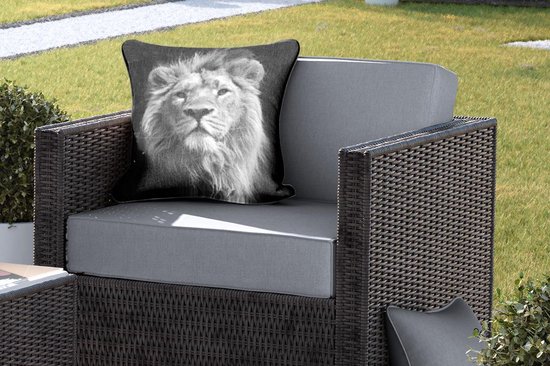 Coussins d'extérieur - Jardin - Portrait Zwart et blanc d'un lion - 45x45 cm