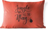 Buitenkussens - Tuin - Kerst quote Jingle all the way met een rode achtergrond - 60x40 cm