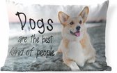 Buitenkussens - Tuin - Honden quote 'Dogs are the best kind of people' en een achtergrond met een hond op het strand - 60x40 cm