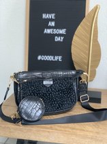 3-Delige schouder-/crossbody tas croco black + dots