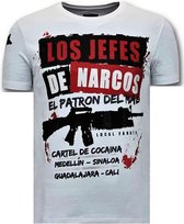 Luxe Heren T shirt - Los Jefes De Narcos - Wit