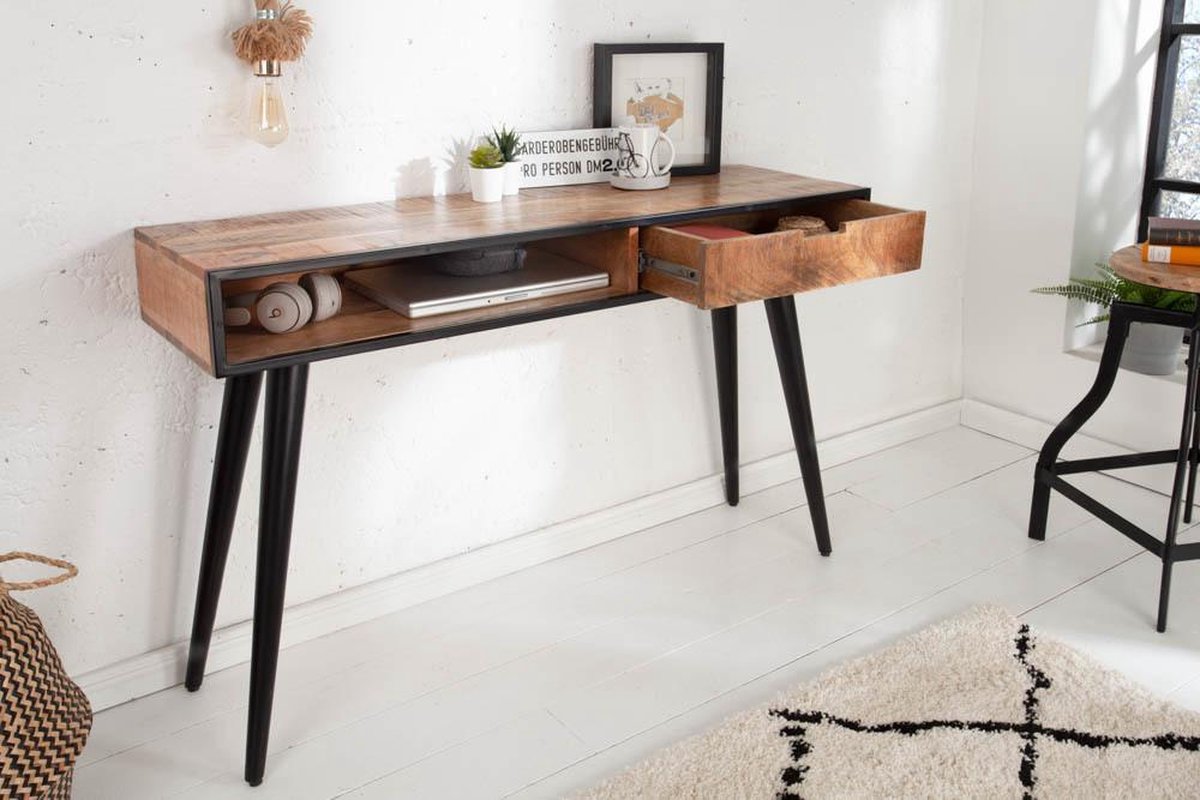 Table console industrielle comme table de bureau 120cm Bois de manguier  avec pieds noirs | bol.com