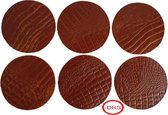 Leren onderzetters cognac met croco structuur set van 20 stuks - De Riemenspecialist cadeau tip