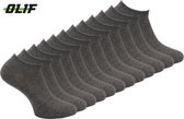 Enkelsokken - Sneakersokken - Katoen - Multipack Platte naad - 10 Paar - Antraciet - Maat 35-38