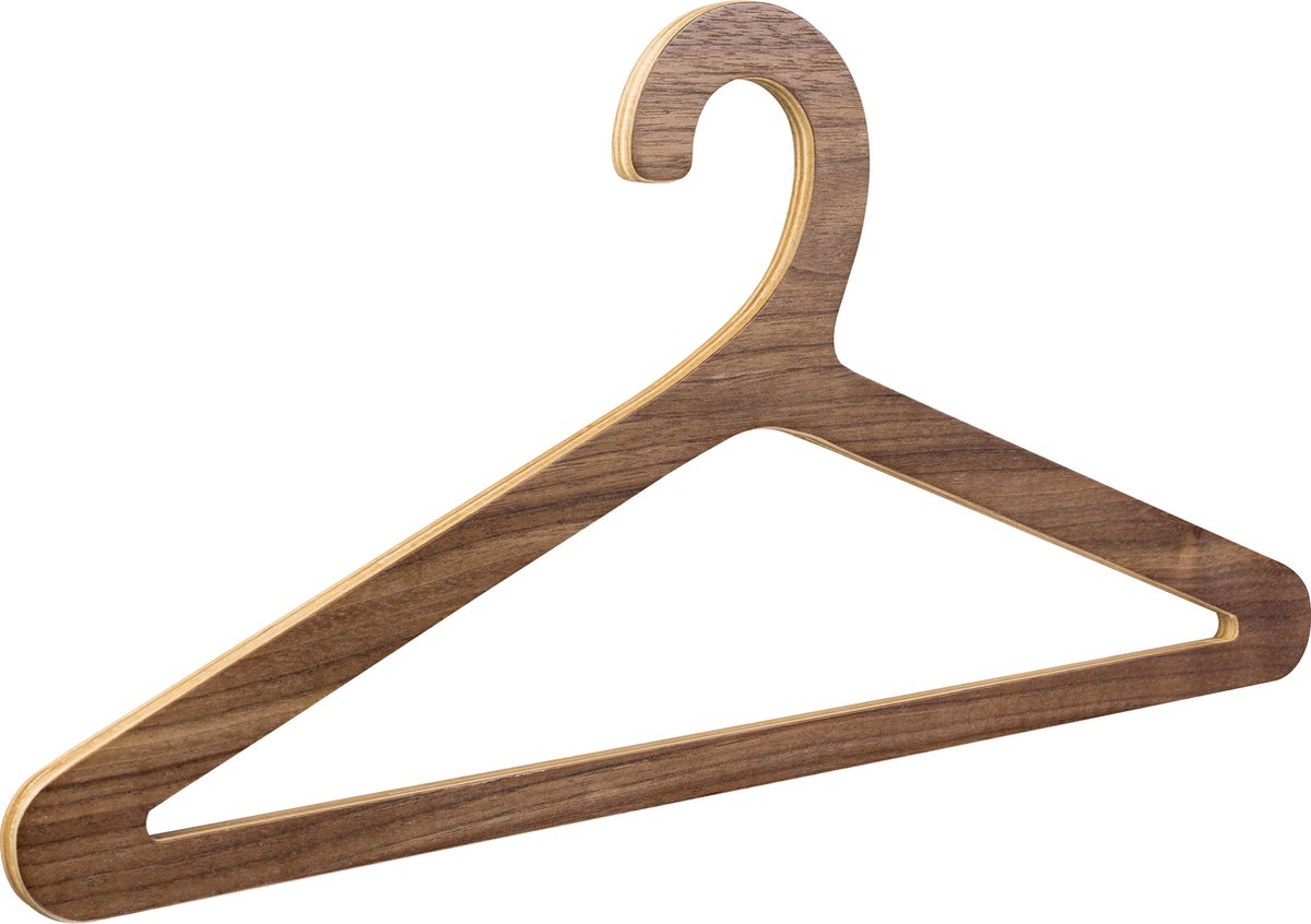 [Set van 5] Unieke gelaagde walnoot houten kledinghangers / garderobehangers / jashangers met broeklat