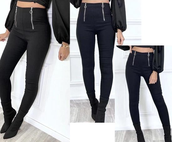 Damesbroek fashion broek hoge taille zwart maat S