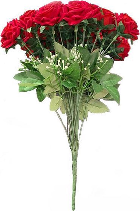 Bouquet de roses artificielles rouges - 24 pièces - Roses artificielles en soie - Convient pour la Décorations de Noël, mariages, artisanat - Durable