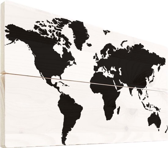 Blokkeren kloof diamant Wereldkaarten op hout - 60x40 - Wereldkaart zwart-wit Hout - foto/schilderij  op hout | bol.com