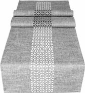 Série de nappes - uni gris clair avec bord ajouré - Chemin de table 140 cm