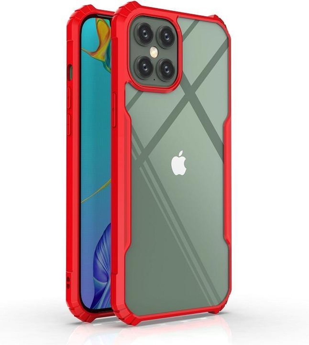 Hoesje geschikt voor Apple iPhone 12 Mini - Super Protect Slim Bumper - Back Cover - Rood/Transparant