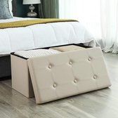 SONGMICS krukbank met opbergruimte opvouwbaar 2-zits belastbaar tot 300 kg kunstleer beige 76 x 38 x 38 cm LSF40M