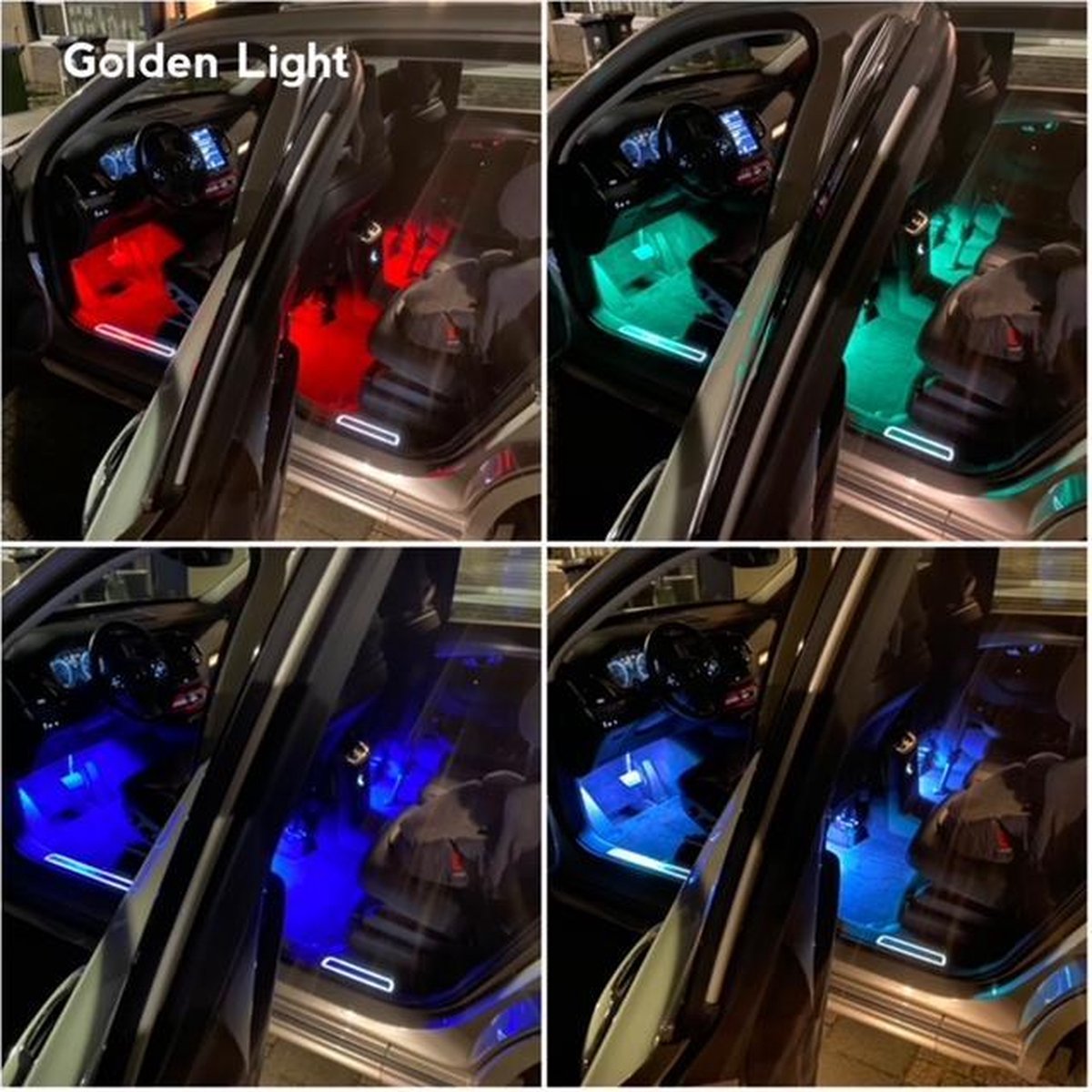 Golden Light - Auto LED RGB Strip - Interieur Verlichting - Zelfklevende LED Strips 4 stuks met USB aansluiting- Led Light - Met Afstandsbediening - Auto accessories