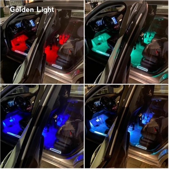 Golden Light - Auto LED RGB Strip - Interieur Verlichting - Zelfklevende LED Strips 4 stuks met USB aansluiting- Led Light - Met Afstandsbediening - Auto accessories