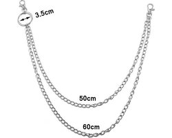 Boasty Broek ketting Sleutelhanger - 2 lagen - Chain belt - ketting - Zilverkleurig - Model 2 - 45CM - Hippie - One size - hippie accessoires-retro-kerstcadeau