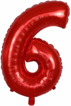 Cijfer ballon - Helium ballon - Verjaardag - Rood - 32 inch - Grote ballon - Nummer 6 - Rode ballon cijfer 6