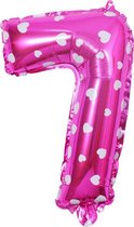 Cijfer ballon - Helium ballon - Verjaardag - Roze met hartjes - 32 inch - Grote ballon - Nummer 7 - Roze ballon cijfer 7