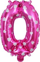 Cijfer ballon - Helium ballon - Verjaardag - Roze met hartjes - 32 inch - Grote ballon - Nummer 0 - Roze ballon cijfer 0