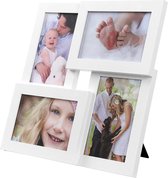 fotolijst collage voor 4 foto's, 10 x 15 cm, wandmontage fotogalerij display, met glazen ruit, wit RPF25WT