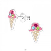 Oorbellen meisje | Zilveren kinderoorbellen | Zilveren oorstekers, ijsjes met gekleurde kristallen
