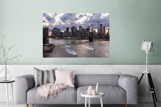 Poster Manhattan et le pont de Brooklyn New York 180x120 cm - Tirage photo sur Poster (décoration murale salon / chambre) / Poster Villes XXL / Grand format!