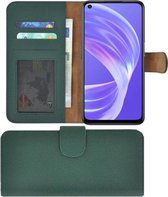 Oppo A73 5G Hoesje - Bookcase - Oppo A73 5G Wallet Book Case Echt Leer Dennengroen Cover