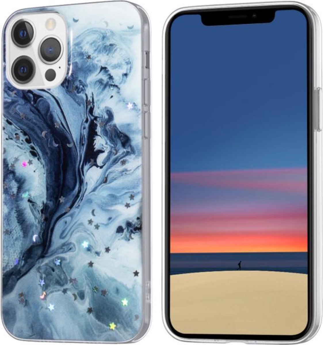Apple Iphone 12 / 12 Pro siliconen cover hoesjes design blauw sterretjes