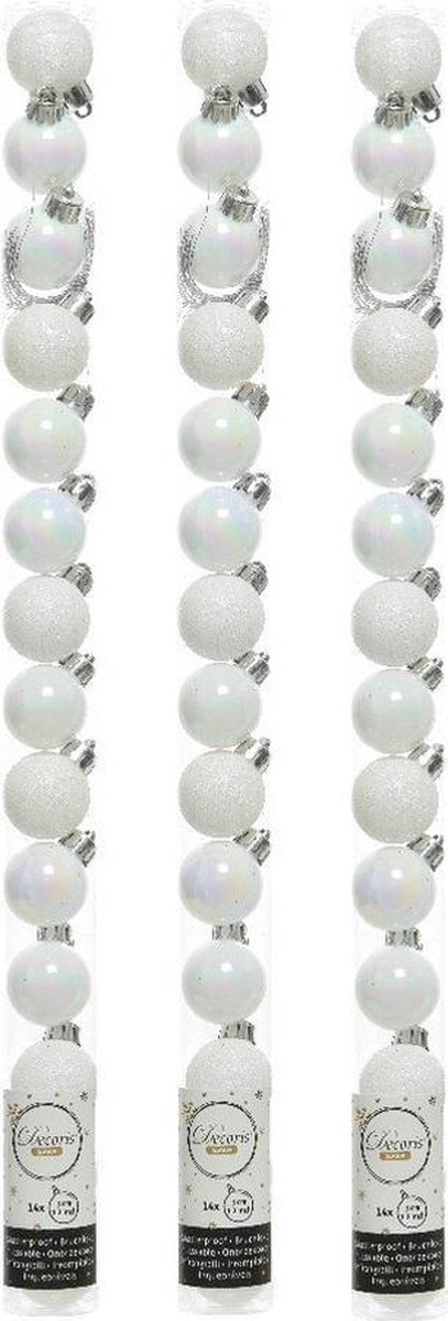 42x stuks kleine kunststof kerstballen parelmoer wit 3 cm - glans/mat/glitter - Kerstversiering