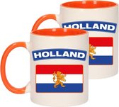 Set van 6x stuks 1x Holland vlag beker / mok - Nederland - 300 ml keramiek - Koningsdag, oranje fans/supporters feestartikelen