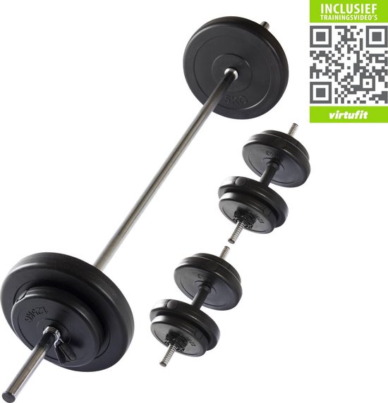 VirtuFit Verstelbare Halterset - Dumbbellset - 30,5 kg - Zwart - Gratis Trainingsvideo's - Zwart - 30,5 kg - 30 mm - Set - Gratis Trainingsvideo's - Incl. Sluiters & Dumbbellset - Krachttraining & Crossfit - - Halterstang met Gewichten - Halterstang