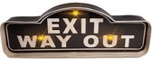 Retro Metalen Muurdecoratie - Exit way Out (design) met 3 Lichtpunten - Vintage - 40 cm x 14 cm