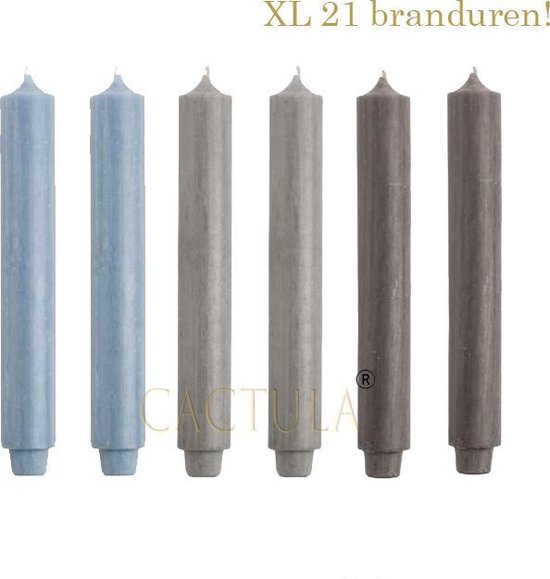 Cactula Dinerkaarsen XL 3,2 x 30 cm in 3 kleuren Wolk | Blauw / Olijf / Oliegroen 21 BRANDUREN