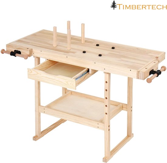 de jouwe vernieuwen Steen Timbertech houten werkbank – werktafel – workmate – inclusief gereedschap  lade –... | bol.com